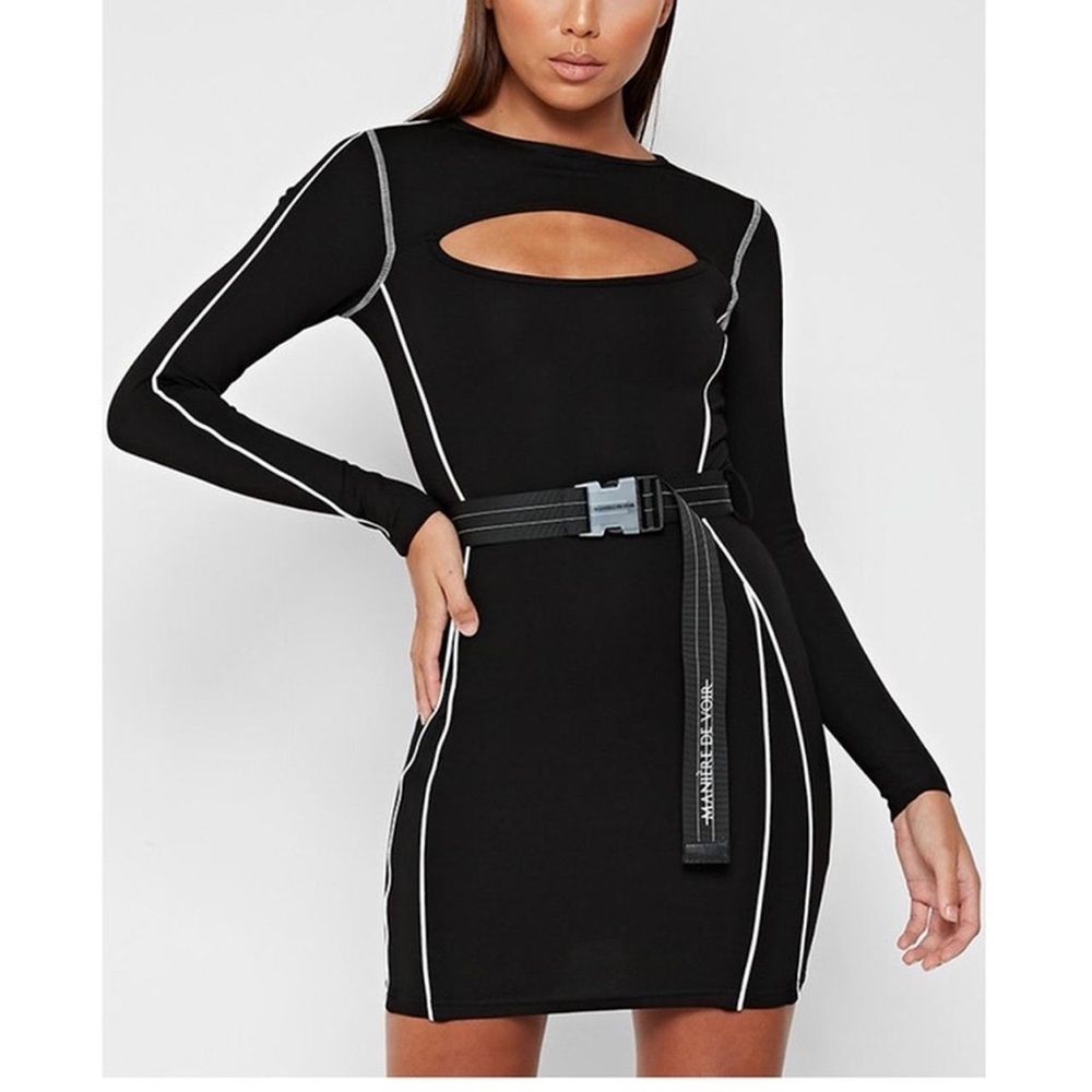Maniere De Voir Black Mini Dress with White Accents